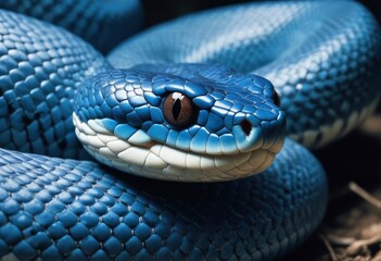Blue viper snake closeup face, ai