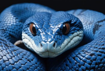 Fototapeta premium Blue viper snake closeup face, ai