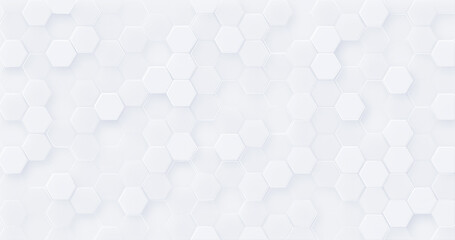Light grey white hexagons dynamic background. Abstract pattern. Blank pure clean place. 3d geometrical tile grid. Business elegant neumorphism. Hexagons on surface morphing. Medical dental technology