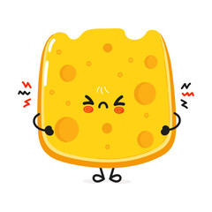 Cute angry Cheese character. Vector hand drawn cartoon kawaii character illustration icon. Isolated on white background. Sad Cheese character concept