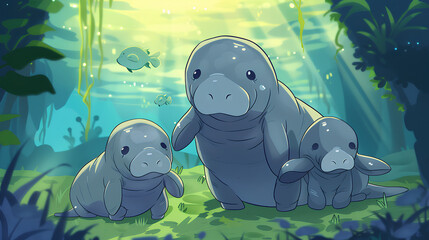 cute manatees animation