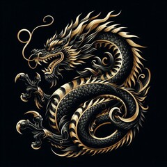 Fototapeta premium gold dragon on black background
