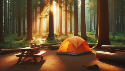 Sunlit Forest Camping