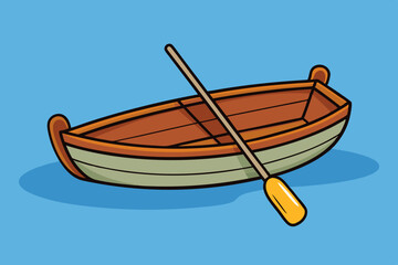 A small wooden rowing boat floating on water art vector illustration