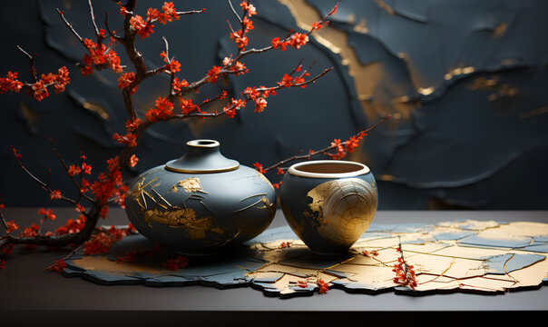 Kintsugi Vases with Japanese Cherry Blossoms
