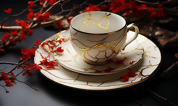 Elegant Kintsugi-Inspired Tea Set with Gold Accents