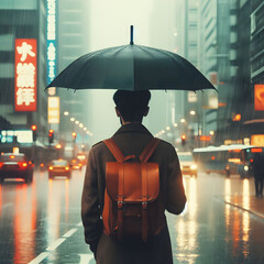 우산 쓴 남자의 뒷모습