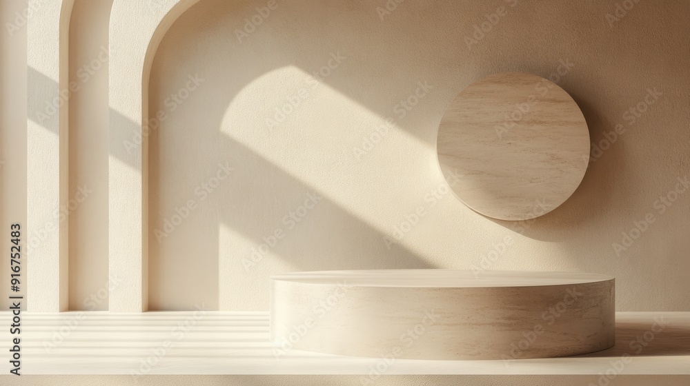 Poster futuristic 3d geometric podium display with floating shapes on minimalist background for product sho