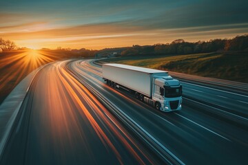 Truck on Highway at Sunset