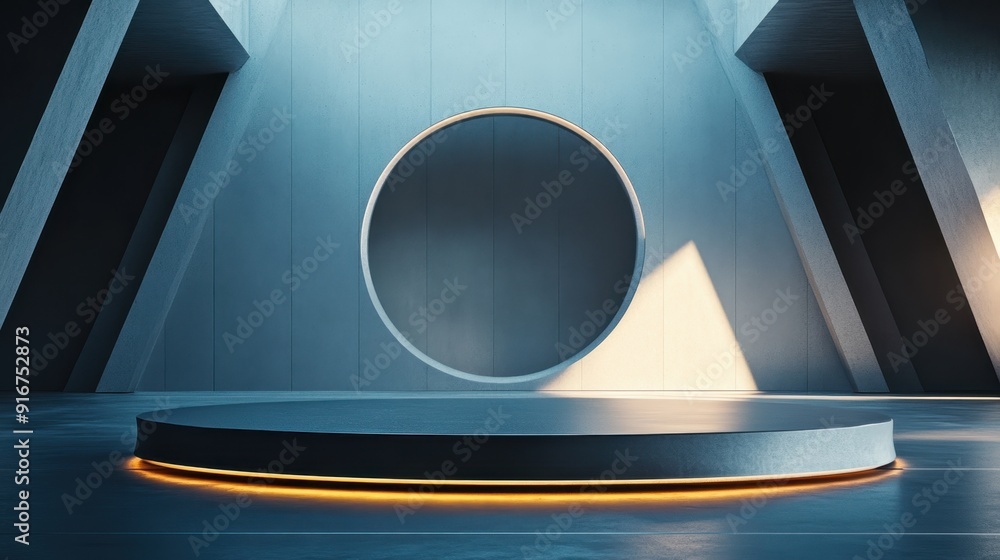 Poster futuristic 3d geometric podium with sharp angles for product showcase in modern environment