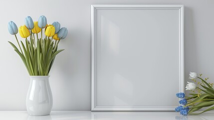 White Frame and a Bouquet of Tulips