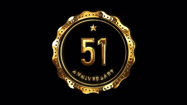 51st Anniversary Celebration. Happy 51 Years Anniversary Animation in Gold Color on the Transparent Background, Alpha Channel. Great for greetings, celebrations, events, and gifts.