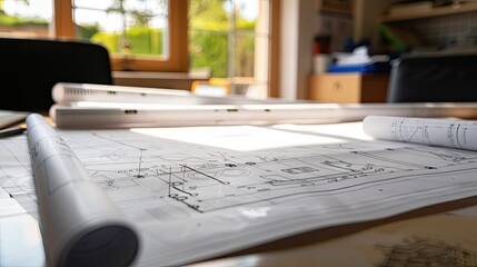 engineering industry construction architecture design blueprint on a table