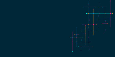 Vector digital technology concept with integrated circuit and network communication elements.