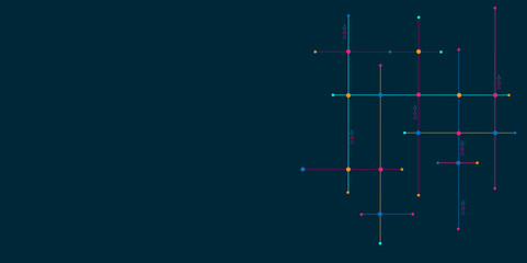 Vector digital technology concept with integrated circuit and network communication elements.