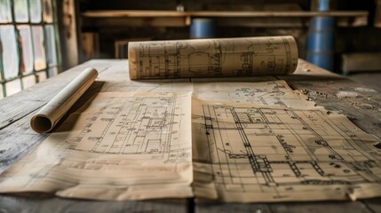 engineering industry construction architecture design blueprint on a table