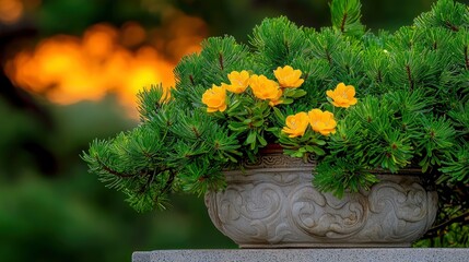 Chinese Stone Lion Standing At Sunset