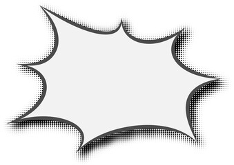 Manga speech bubble. Comic text frame with pop art halftone dotted effect. Balloon chat shape for dialog. Cloud for shock shout and scream action messages. Irregular cartoon decoration. © Chorna_L
