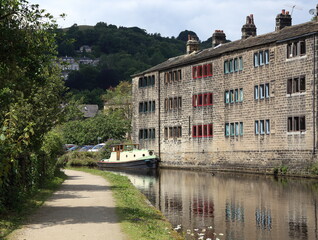 Homes by the Rochdale Canal in Hebden Bridge, Yorkshire.