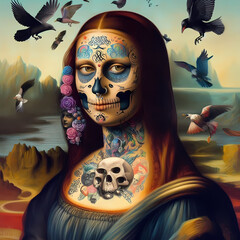 monalisa, paint, painting, woman, beauty, fashion, hair, flower, vector, face, illustration, lady, art, glamour, nature, autumn, fantasy, model, people, person, fairy, smiling, summer, floral, cartoon