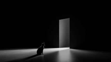 Black Cat In An Empty Flat, Mysterious And Lonely