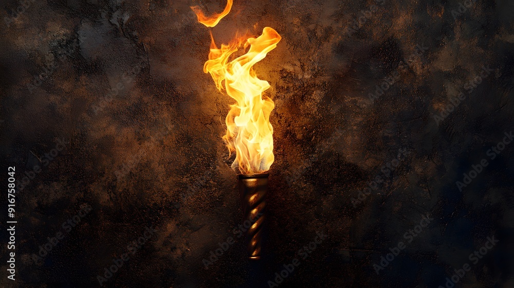 Aufkleber flaming torch on a rustic background.