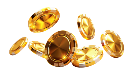 Golden casino chips falling, cut out