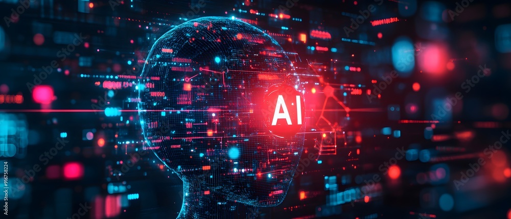 Poster ai artificial intelligence network digital mind.