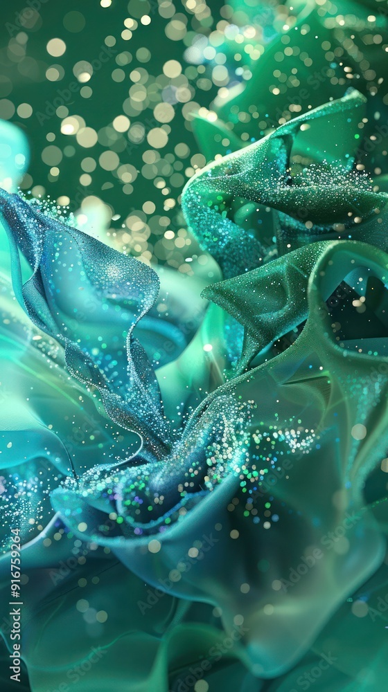 Aufkleber 3d abstract scene featuring sparkling particle effects in vibrant turquoise and emerald green