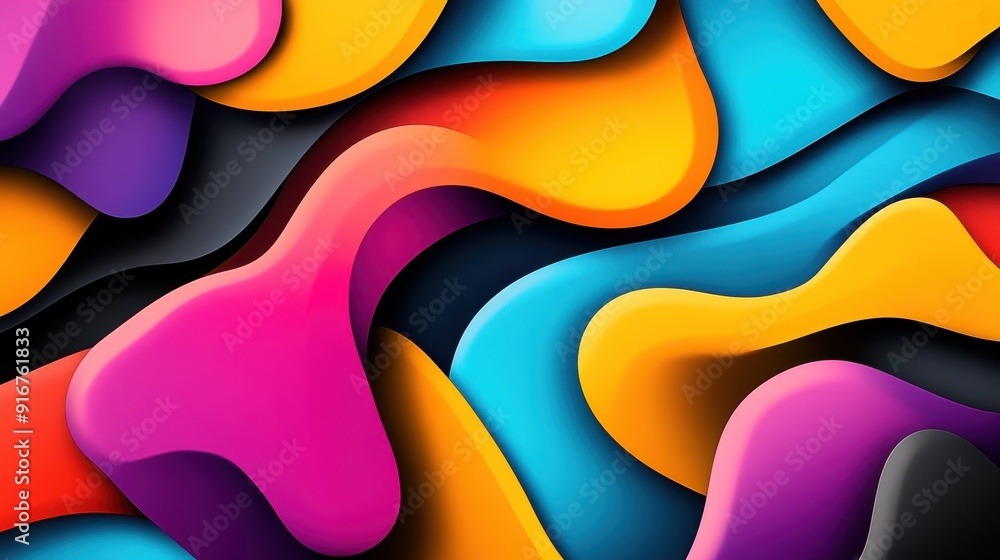 Poster Colorful abstract 3D fluid shapes layered background with vibrant, dynamic, and curved elements. Perfect for modern design projects.