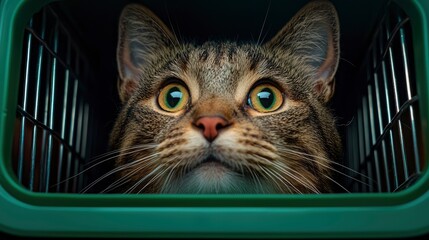 Cat In A Cage Carrier, Ready For Travel