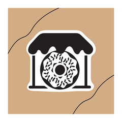 House donut logo design. A minimalist logo of a donut within a storefront, perfect for bakeries, donut shops, or dessert brands. The black and white design adds a modern.