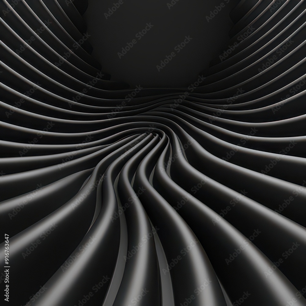 Poster a mesmerizing view of undulating black waves creating a sense of depth and motion in a minimalist ab