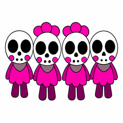 4 set Catrina Skeletons art vector illustration