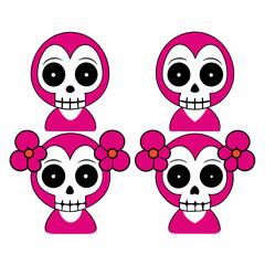 4 set Catrina Skeletons art vector illustration