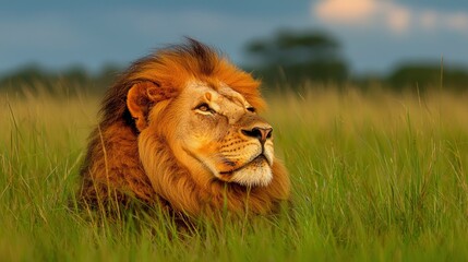 Aprompt:Lion Sitting In The Savannah'S Tall Grass