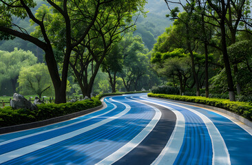 Fototapeta premium The blue rubber track in the park
