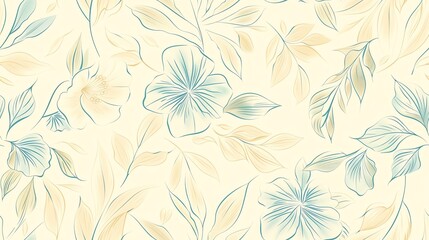 Seamless pastel-colored floral and leaf design, hand-drawn style
