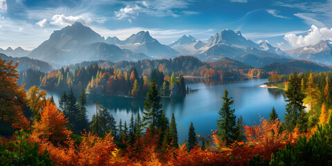 Fototapeta premium A lake surrounded by mountains