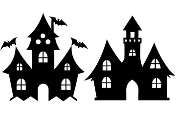  Silhouette vector design of a scary halloween house