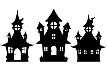 Silhouette vector design of a scary halloween house