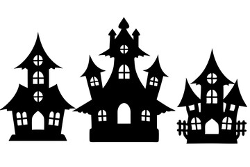  Silhouette vector design of a scary halloween house