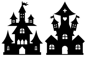  Silhouette vector design of a scary halloween house