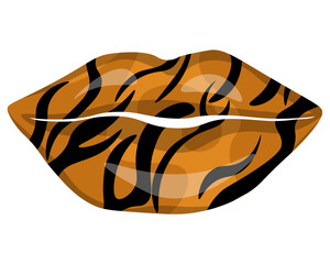 Lips with tiger print, stylish make-up on part of the face