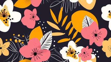 Obraz premium Seamless pattern featuring bold 80s-style floral designs
