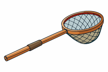 Fishing net with wooden handle for catching fish art vector illustration