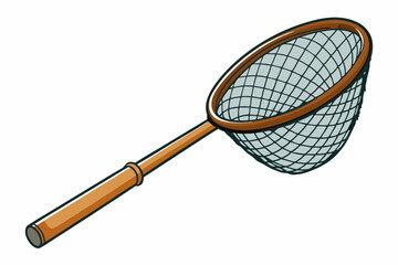 Fishing net with wooden handle for catching fish art vector illustration