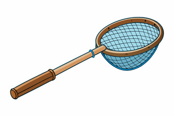 Fishing net with wooden handle for catching fish art vector illustration