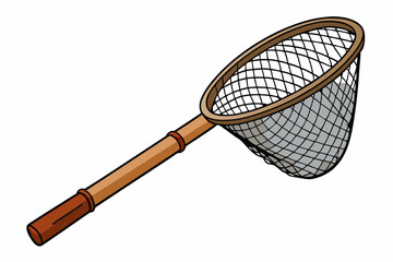Fishing net with wooden handle for catching fish art vector illustration