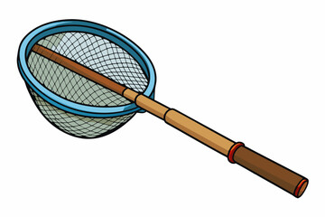 Fishing net with wooden handle for catching fish art vector illustration